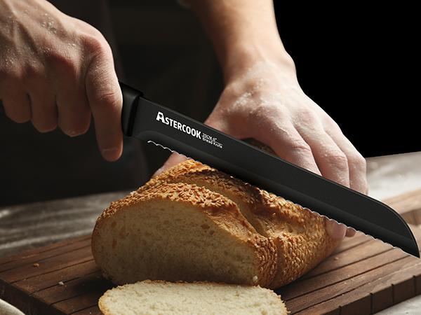 Astercook 15-Piece Stainless Steel Kitchen knives with Built-in Sharpener, Chef & Steak Knives, Bread Knife, Scissors, and Butter Knife - Springtok Block