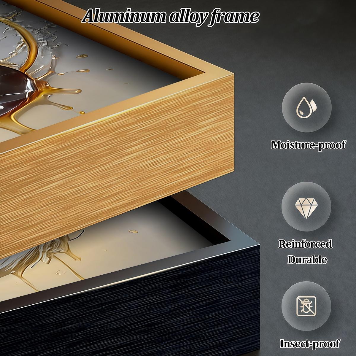 3 Counts Aluminum Alloy Framed Painting, Abstract Color Liquid Splash And Feather Art, Home Decoration For Living Room, Bedroom, Office, Restaurant, Hallway Wall Decor, Odorless Print Artwork, Luxury Perfect Gift For Friends And Family