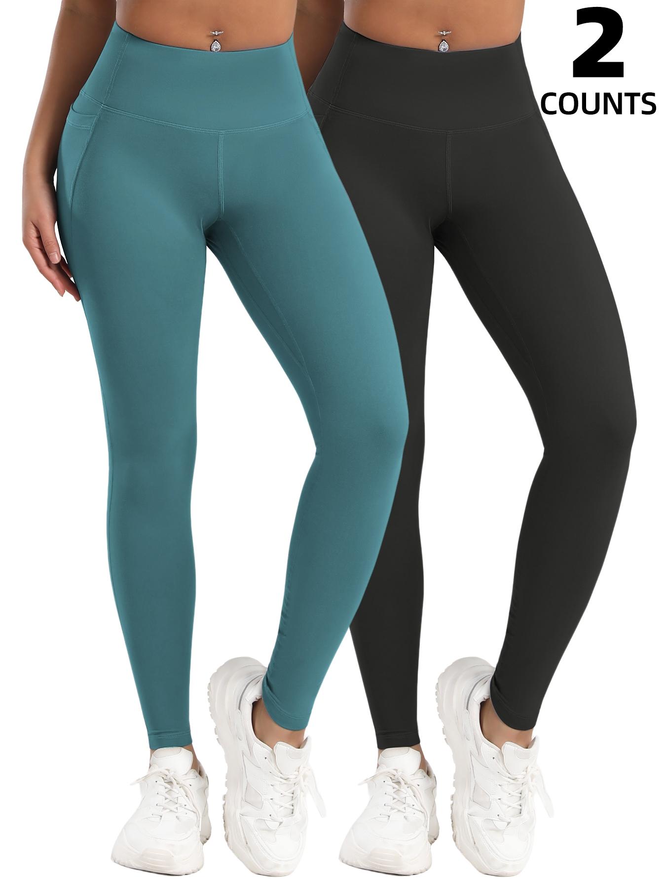 Women's Solid Color Side Pocket High Waist Sports Leggings, High Stretch Casual Comfortable Breathable Skinny Pants for Yoga Gym Workout Running, Ladies Sportswear for All Seasons, High Waisted Leggings