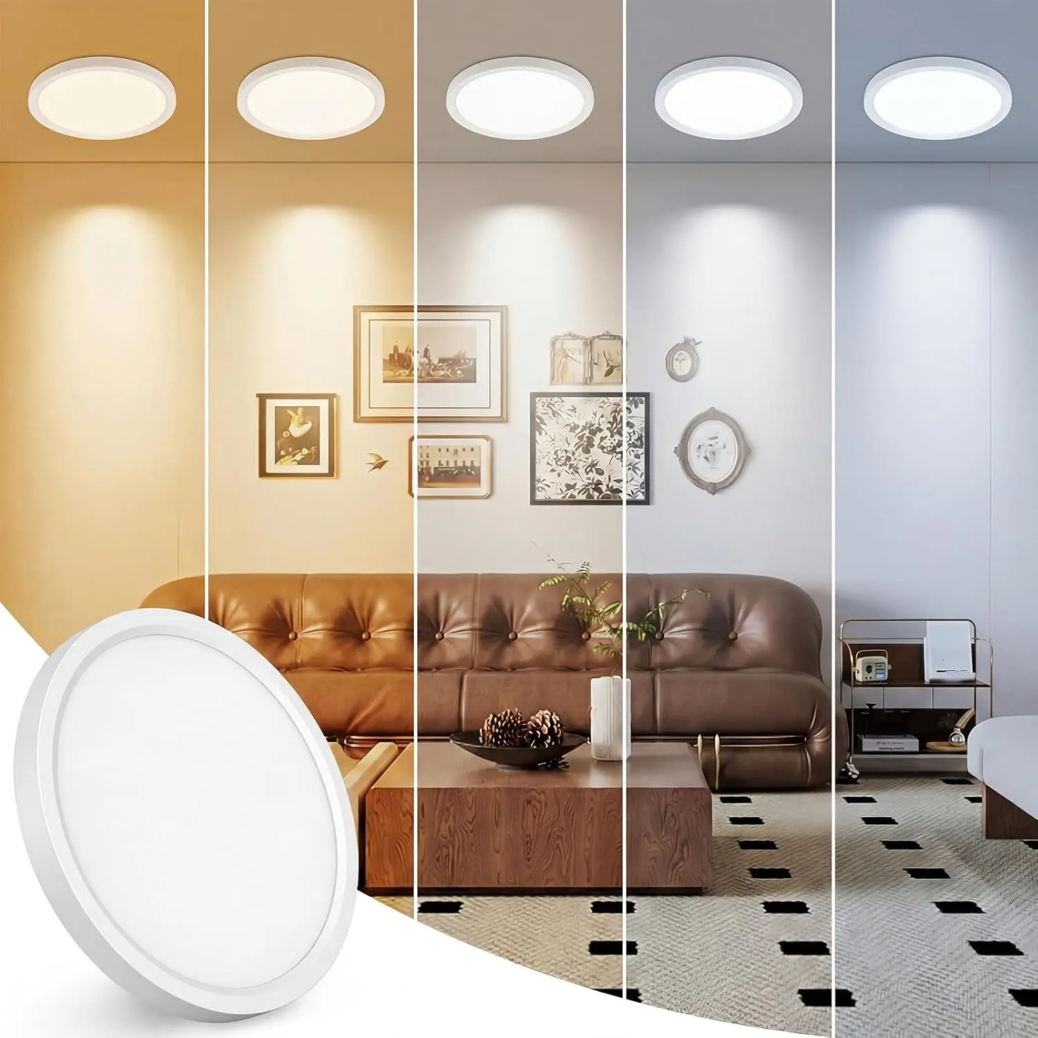 7 Inch LED Flush Mount Ceiling Light, 5 Color Temperature Adjustable 3000K-6500K, 1500LM 15W Thin Round White Lamp for Hallway Kitchen Bathroom Bedroom