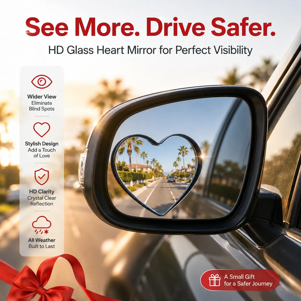 2PCS Car Heart Shaped Blind Spot Mirror, Car Side Mirror, Universal Paste Type Side Mirror, Car Rearview Mirror, Car Exterior Accessories for Car, SUV, Truck, Automotive-YY2