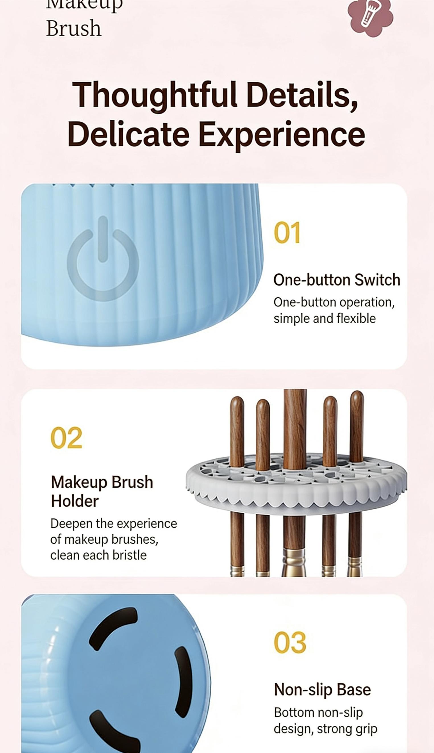 USB Plug-In Electric Makeup Brush Cleaner, Home Lazy Wash & Dry All-In-One Multi-Brush Storage, Essential Beauty Tool