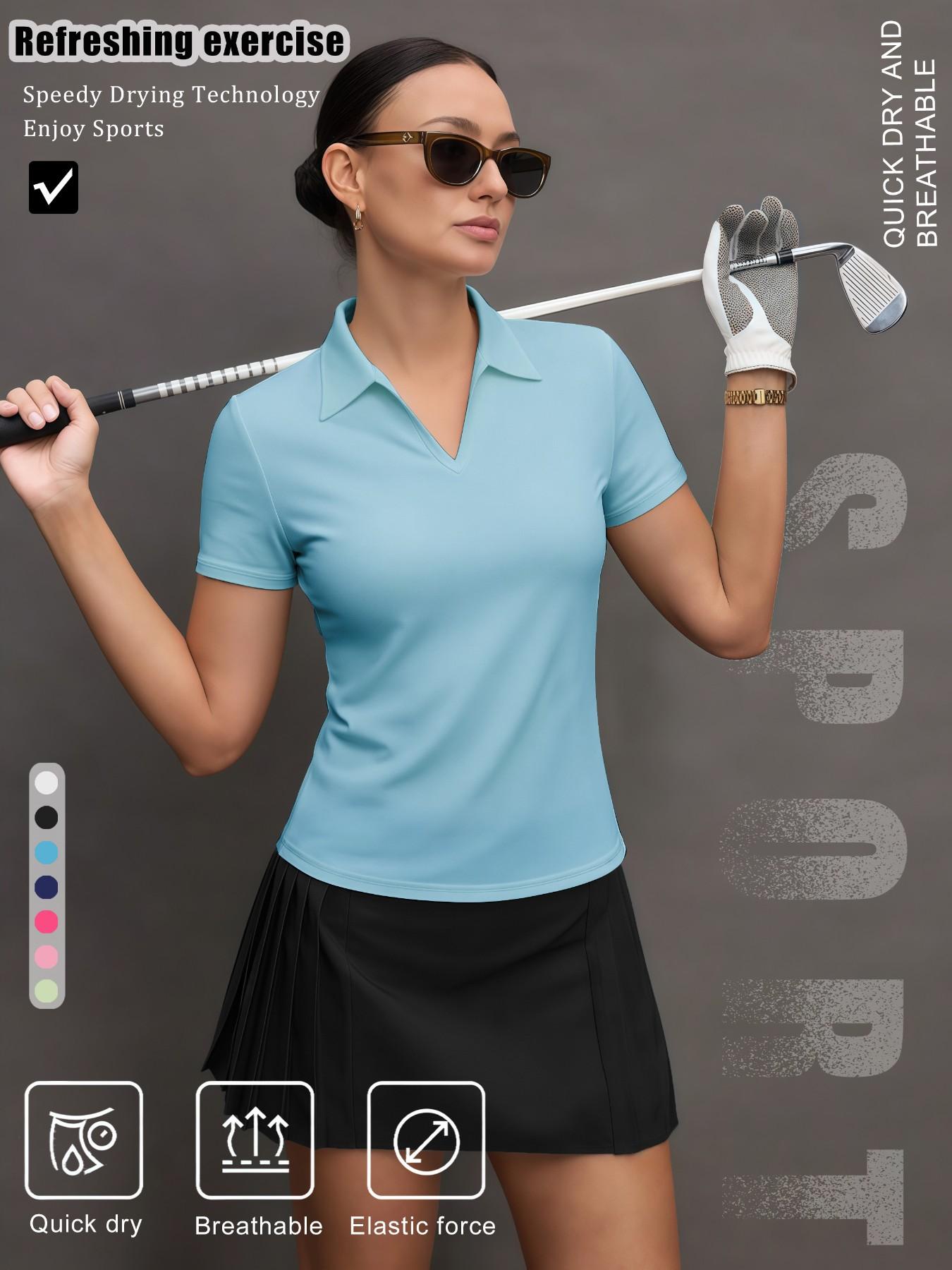Women's Solid Color Sports Polo Shirt, Athletic Breathable, Breathable Comfortable Short Sleeve Collared Top for Golf Baseball Tennis, Ladies Summer Sportswear, Breathable Workout Tops