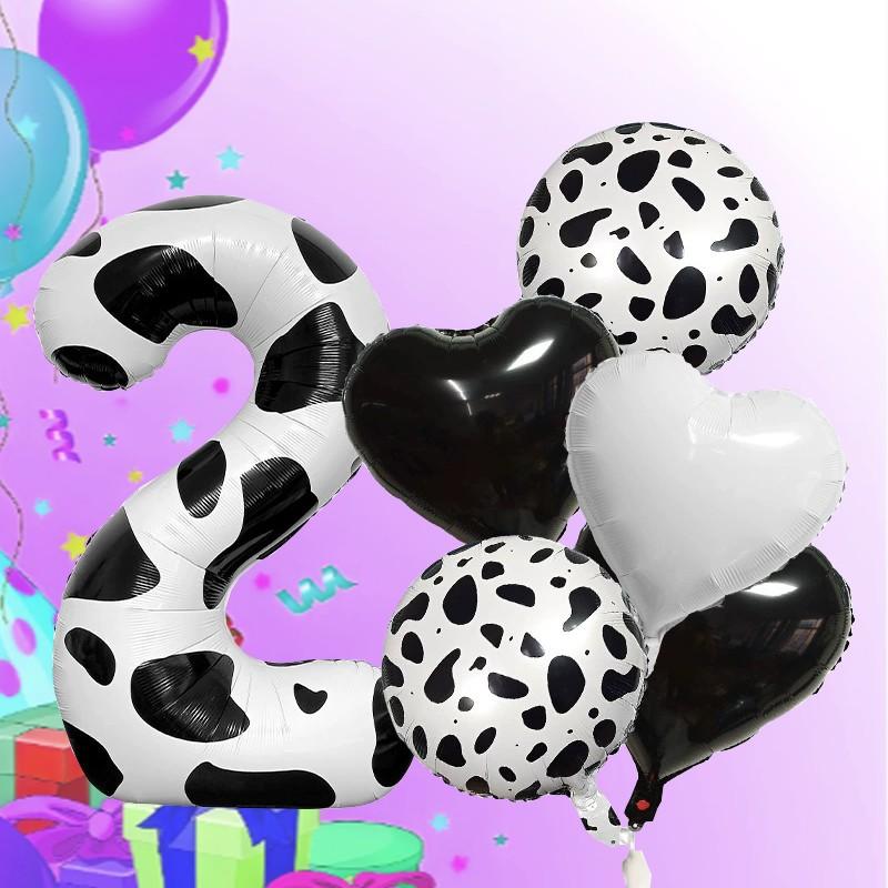 Unique Cow Print Number Heart Foil Balloons, Luxury Series Multi Shape Kit, Wedding Bridal Party Decor, Grand Event & Celebration
