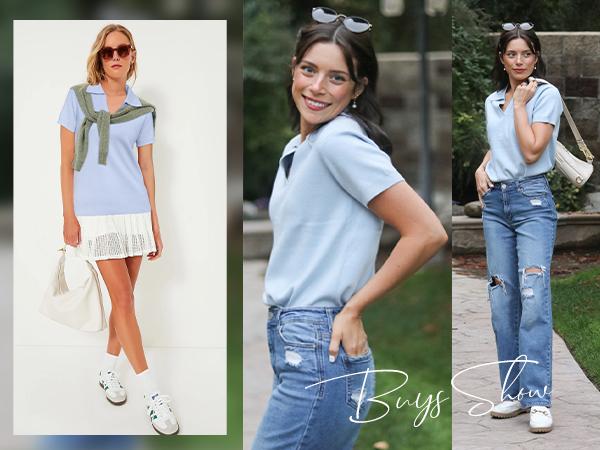 Arach&Cloz Womens Wool Blend Polo Shirts Summer Sweater Tops Short Sleeve Soft Business Casual SummerVibes 2026 SpringStatements Arach&Cloz Womens Wool Blend Polo Shirts Summer Sweater Tops Short Sleeve Soft Business Casual SummerVibes 2026 SpringStatements