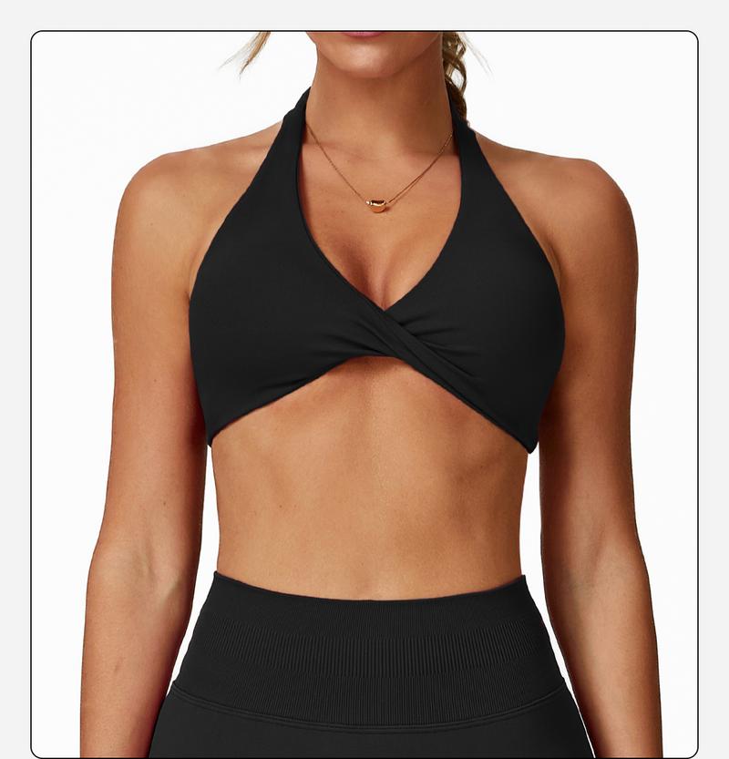 MFVIM Women's sports underwear, sexy hanging neck twist design sports underwear built-in bra pads, comfortable and skin-friendly, four seasons can wear, running gym workout sports underwear