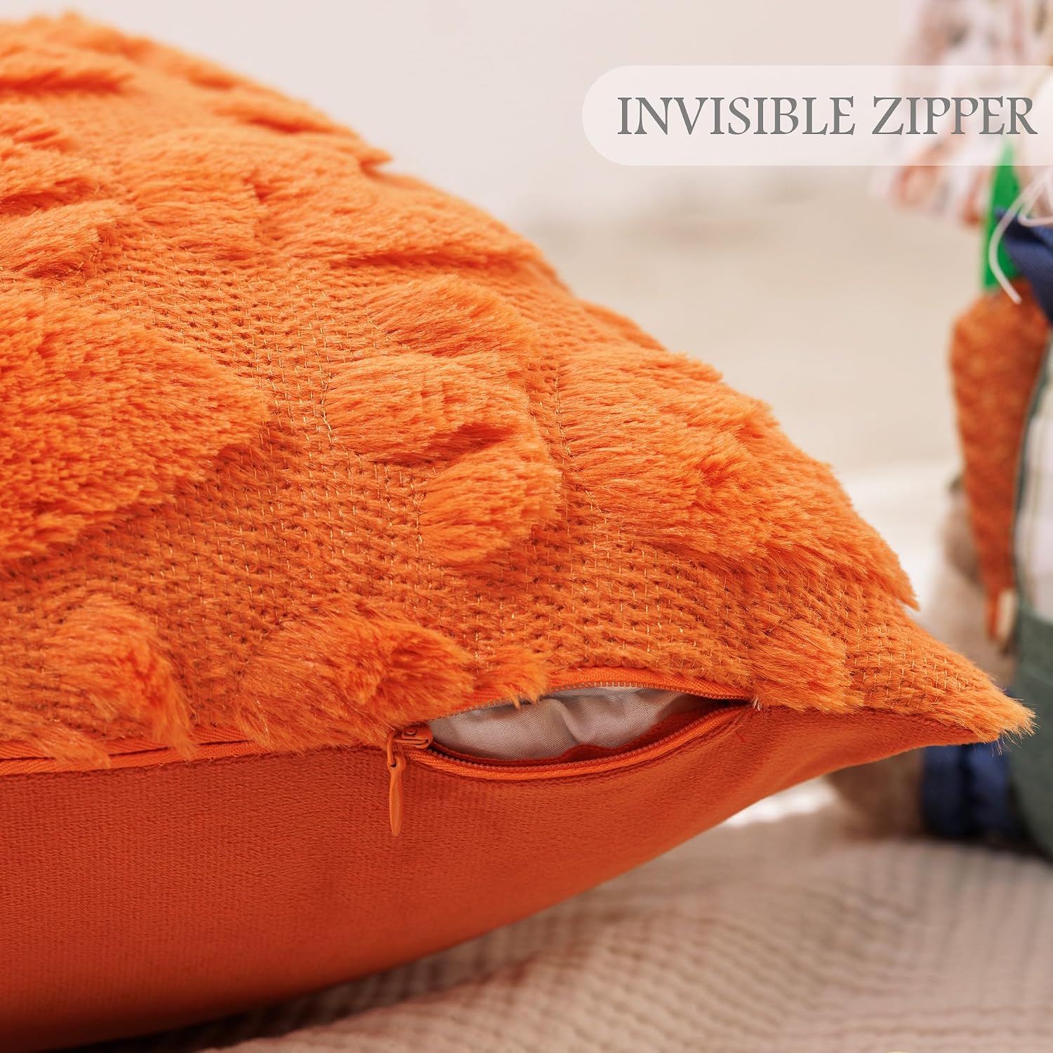 Easter Pillow Covers 18x18 inch, Set of 2 Soft Faux  Orange Carrot Throw Pillowcases for Bedroom Sofa Couch Living Room Spring Happy Easter Decorations