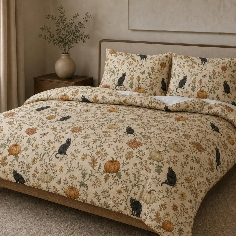 3-Piece Halloween Pumpkin Bedding Set, Soft Breathable, Zipper Closure, Includes 1 Duvet Cover and 2 Pillowcases