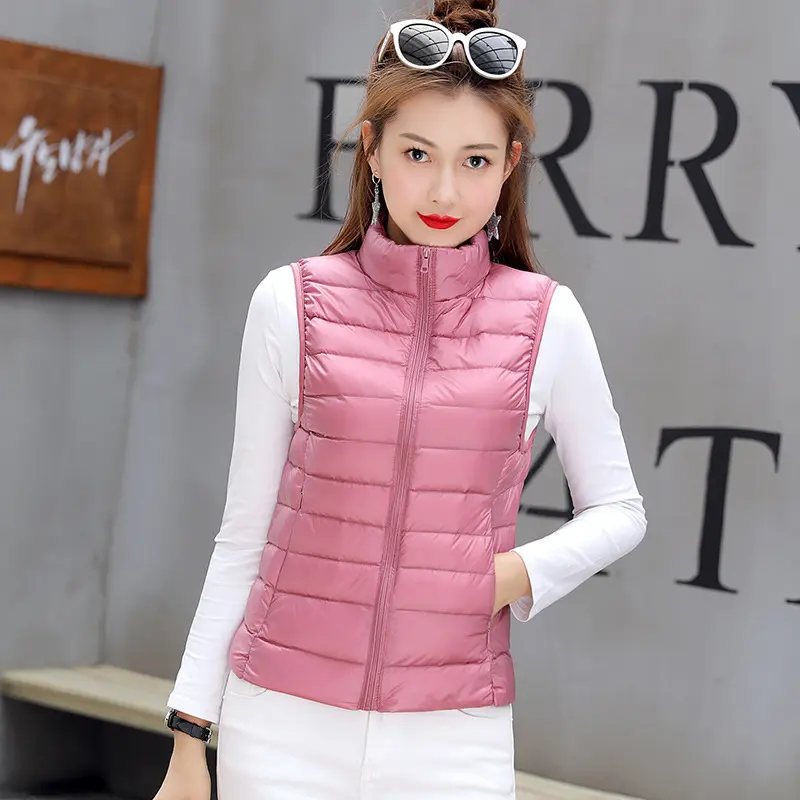 Women'S Lightweight Stand Collar Short Vest Jacket, Zippered Vest/Zippered Jacket, Korean Style Short Outerwear, Short Warm Vest for Petite Women, Elegant Winter Vest for Women, Women'S Vests And Jackets