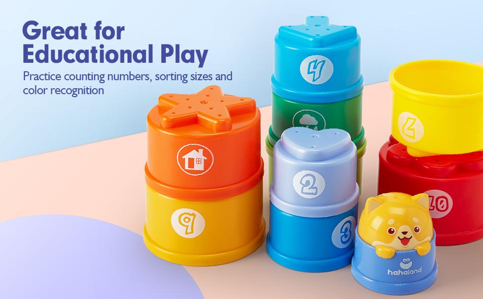 hahaland Stacking Cups Toys for Toddlers 1-3y - Toddler Toy Age 1-2 Learning Montessori Toys for 1 Year Old Boy Birthday Gift Baby Stacker Cups 12-18 Months