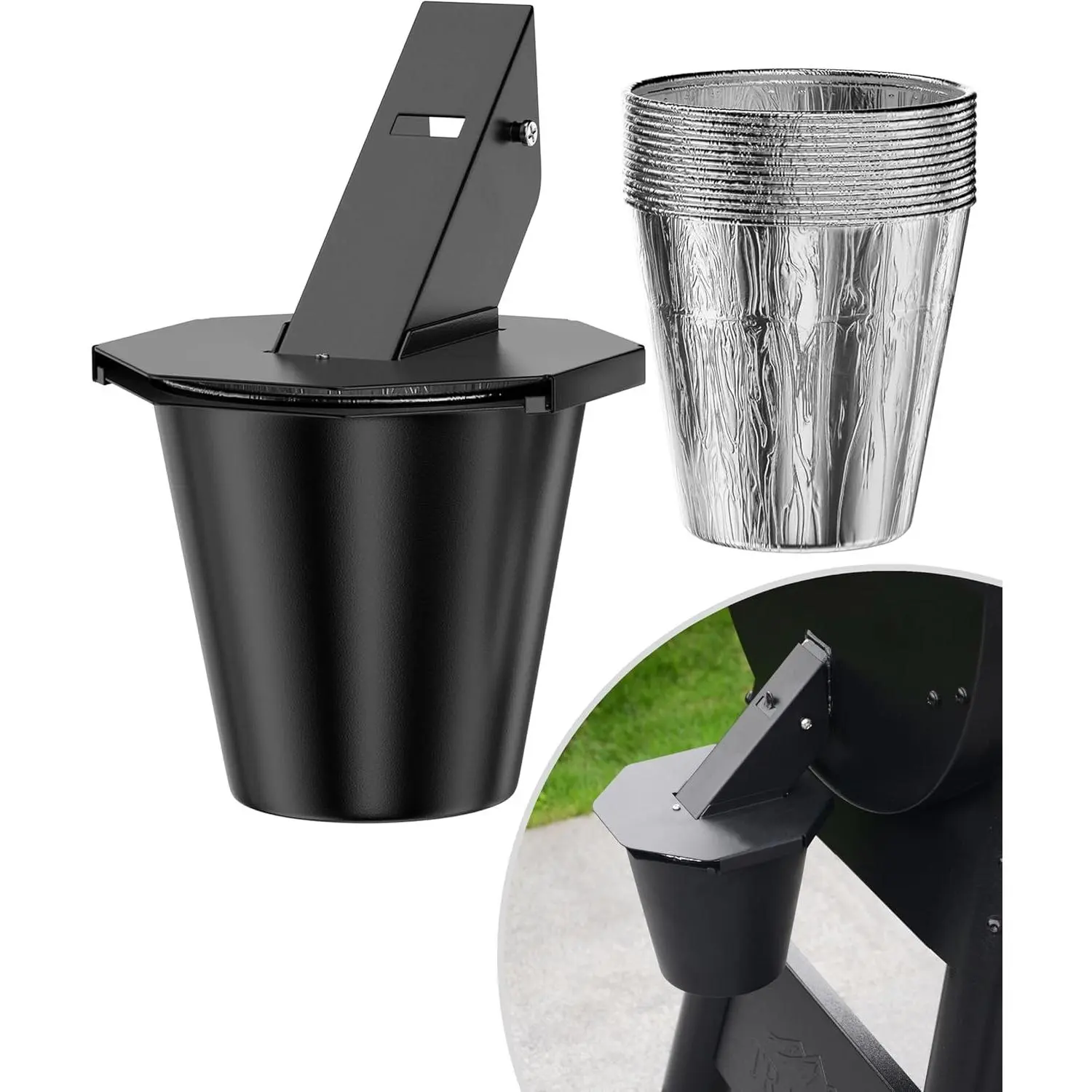 Upgraded Grease Bucket with Lid & 12-Pack Liners - Modified Universal Drip Bucket with Grease Catcher for Pellet Grill Smokers, Universal BBQ Grill Accessory