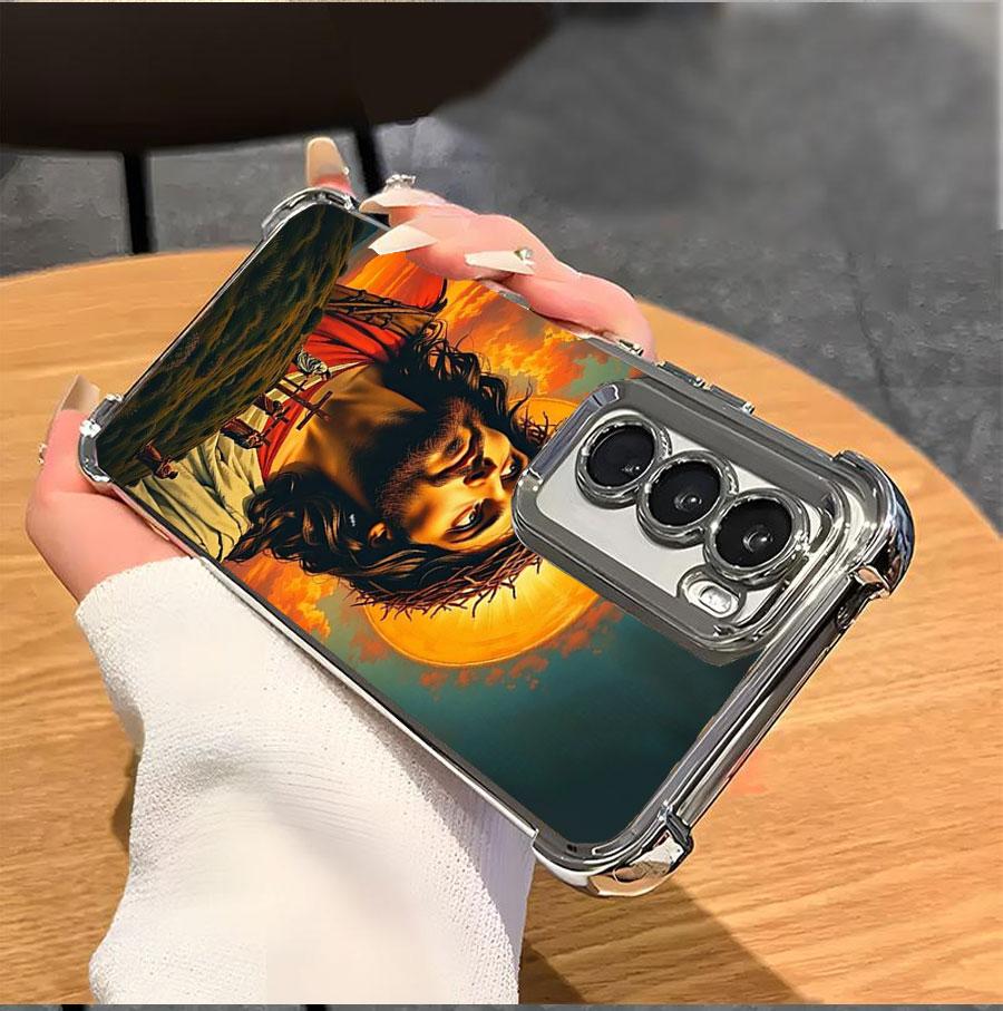 Jesus Clear Protective Four Comers Air Cushion Anti-drop CellPhone Case Clear BracketPhone Case For SAMSUNG GALAXY S22 S23 S24 FE ULTRA PLUS Four Corners Cases #SMYS9