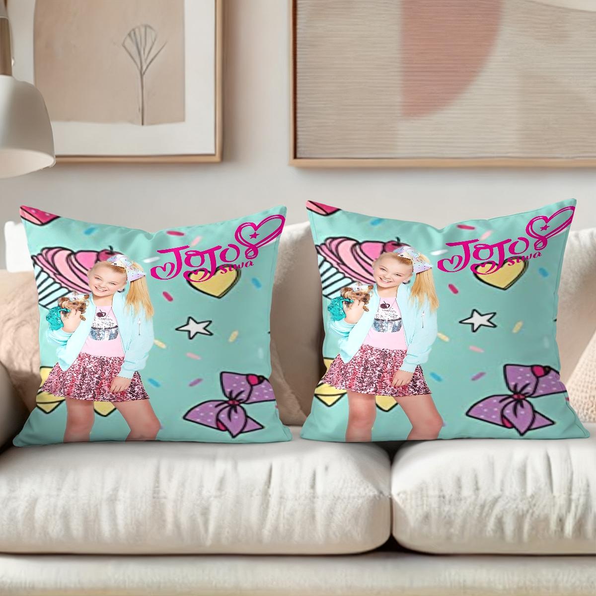 2PC,JoJo Siwa design  inspired pillow cover, 18 inches * 18 inches, double-sided printing, Christmas decoration, sofa waist pillowcase, pillowcase does not contain pillow core. suitable for gift giving