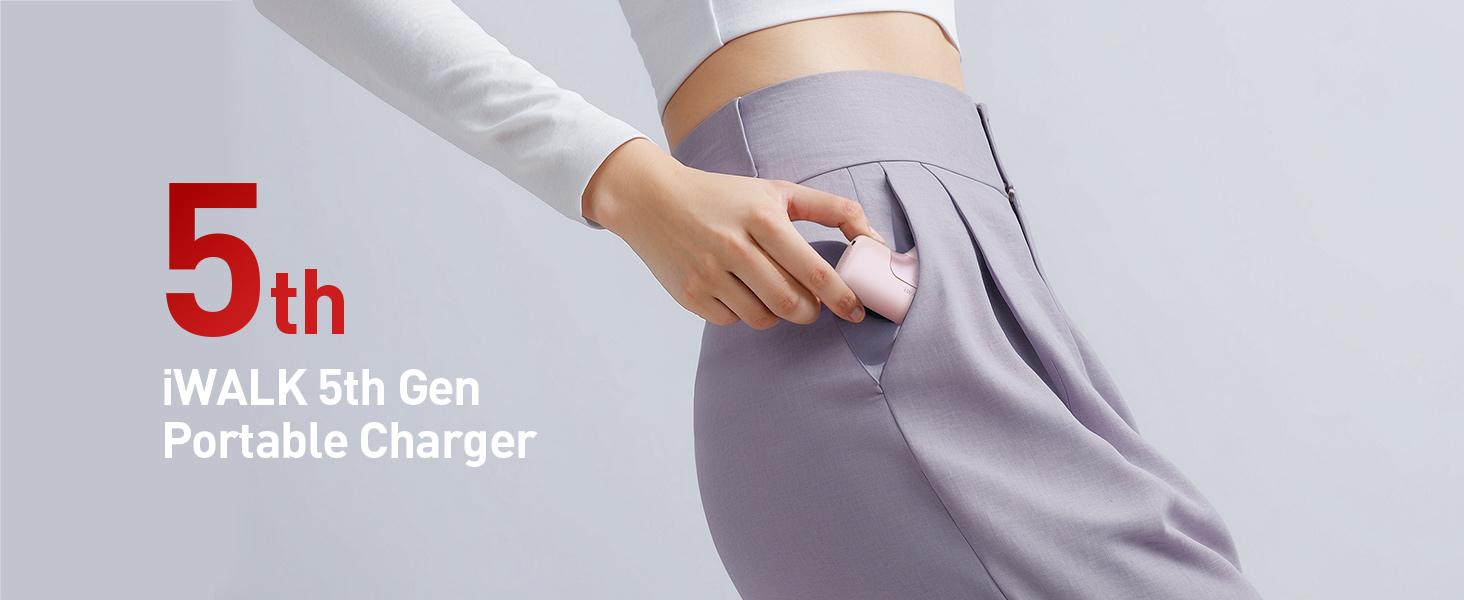 iWALK 5500mAh Portable Charger 22.5W USB-C Fast Charging Power Bank for iPhone 17 Pro Max iPad Samsung S24/S23 Pink Chargeable Cable Magnetic Plug Digital Display Connector Socket Smartphone