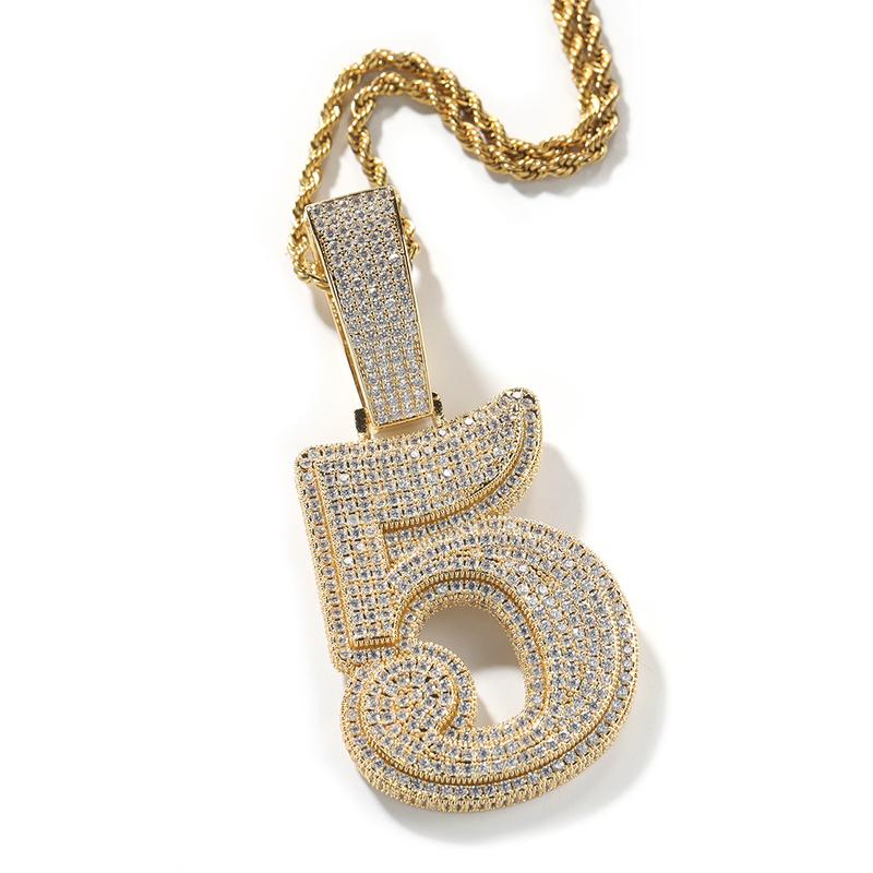 Delzzad Hip Hop Zirconia Large Number Pendant Necklace Birthday Anniversary Mother's Day Christmas Gifts for Men Women