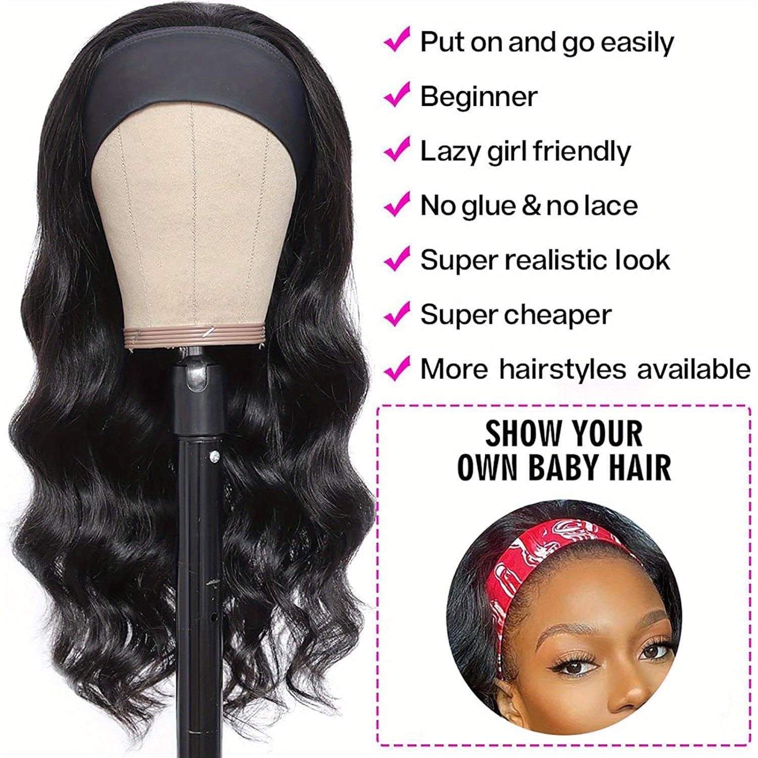 Bling Hair Headband Wig Body Wave Human Hair Wigs Glueless Brazilian Remy Human Hair 150% Density Full Machine Made Easy to Wear TikTokShopBlackFriday