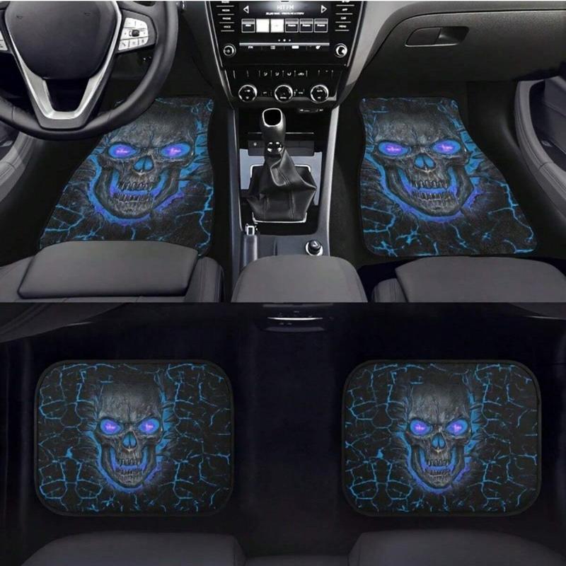 Skull Pattern Car Floor Mats, Non-slip Front & Rear Car Floor Mats, Universal Car Interior Decoration Accessories, Car Interior Accessory, Halloween