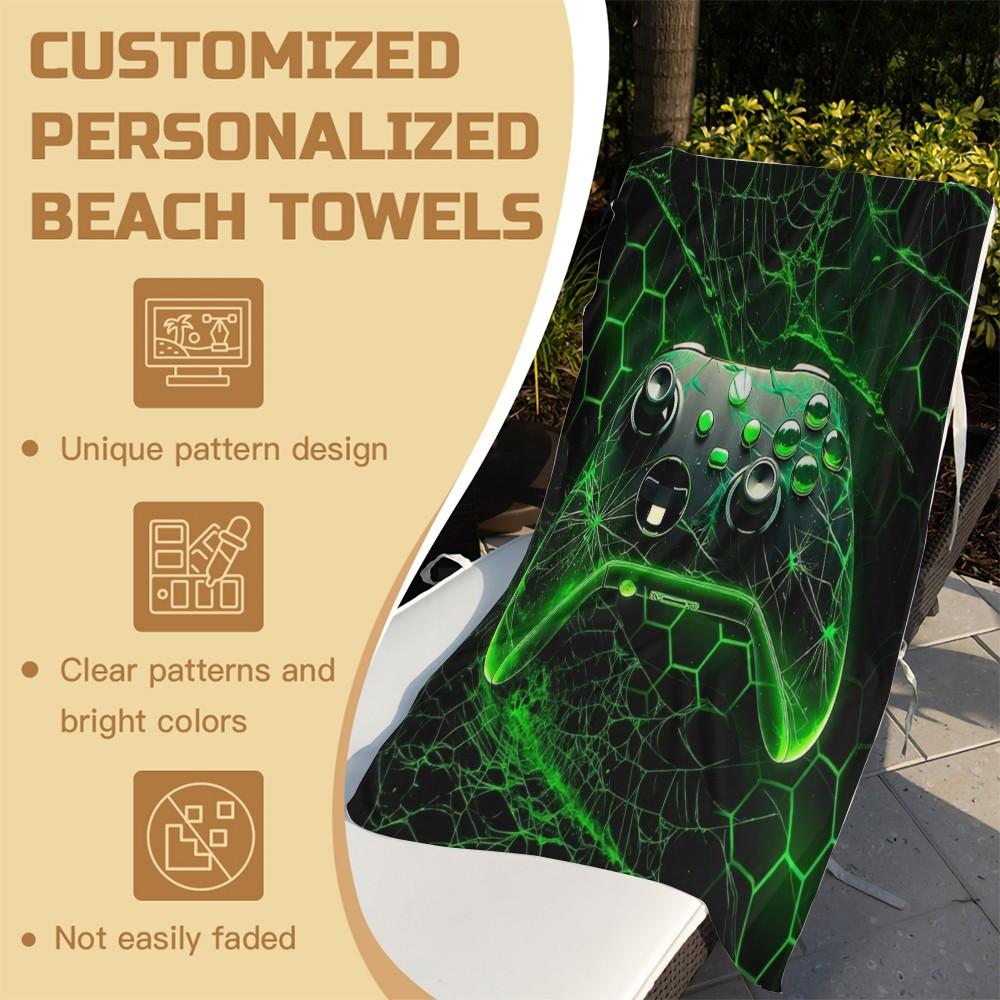 Boys' Gaming Beach Towel, Perfect for Beach and Pool, Essential Large Gaming Pool Towel for Kids and Boys, Cool Controller-Printed Gift Towel, Waterproof Towel for Vacation, Beach, Camping Towel, and Travel