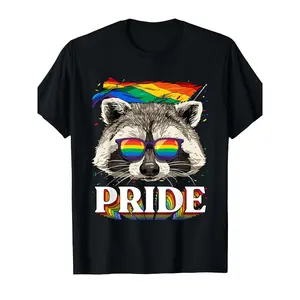 180gLGBT Raccoon Gay Pride LGBTQ Rainbow Flag Glasses T-Shirt Men'S Quick Dry Polyester T-Shirt Breathable Lightweight Summer Casual Crew Neck Wrinkle Free Solid Color for Office Gym Daily Wear
