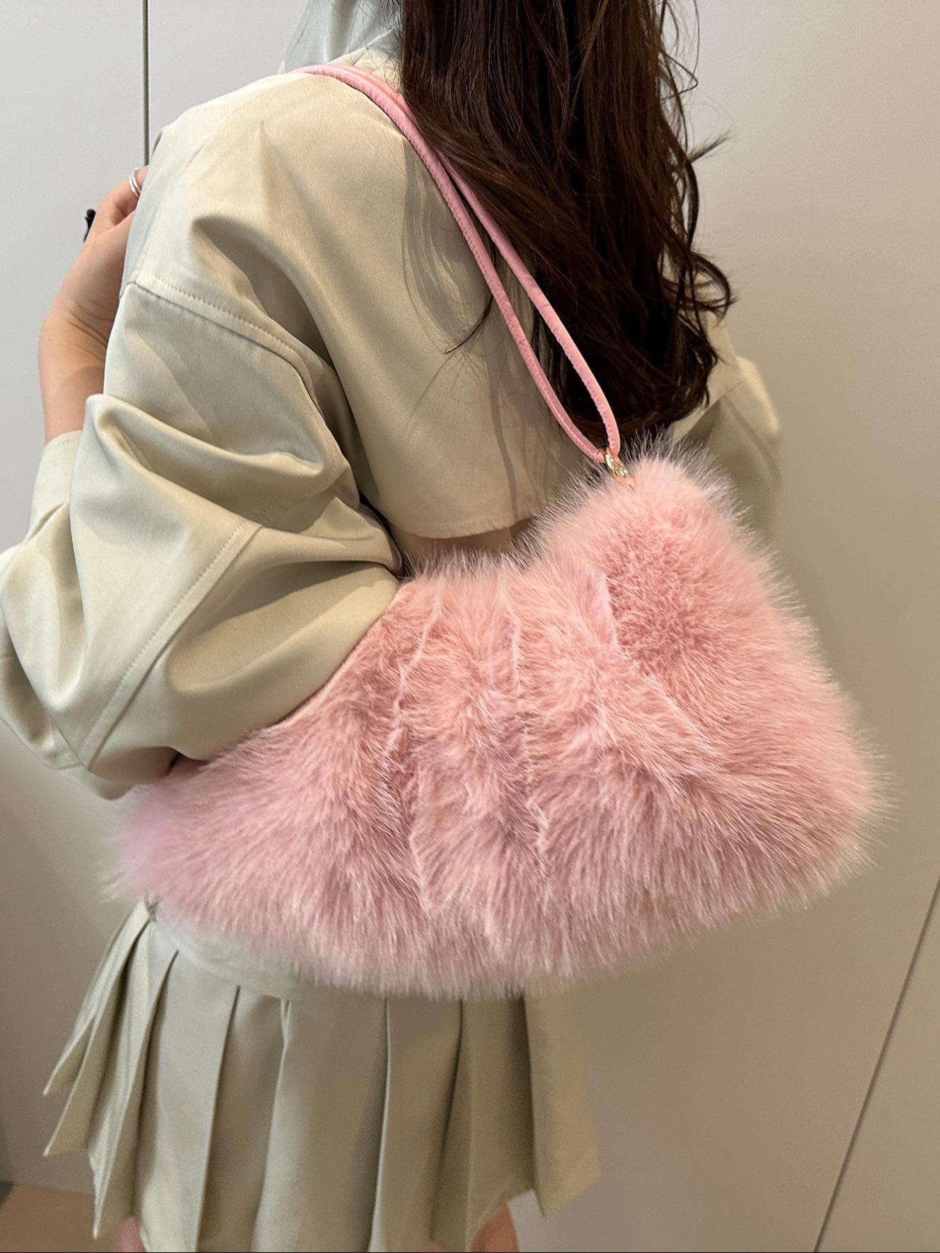 Women's Lightweight Plush Bag, Soft Handbag for University & Office Use, Perfect for Autumn Winter Seasons, Casual Daily Carryall, Elegant Shoulder Bag