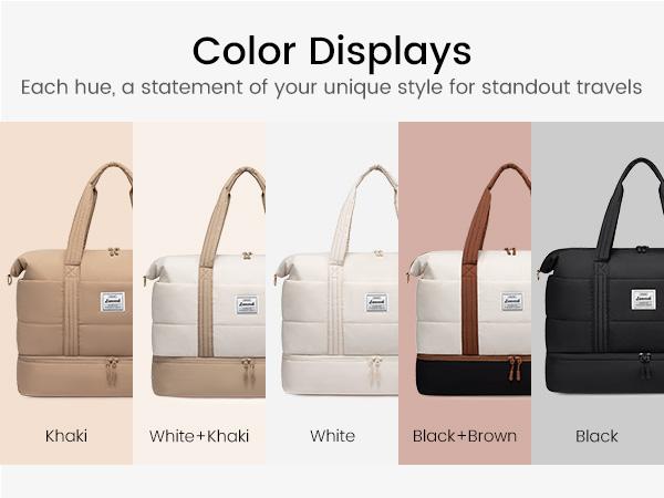 LOVEVOOK Travel Duffle Bag for Women, 3Pcs Puffer Large Weekender Overnight Bag with Shoe Compartment, Water Resistant Gym Duffel Bag, Carry on Bag for Hospital Delivery with Toiletry Organizer TikTokShopStockUp