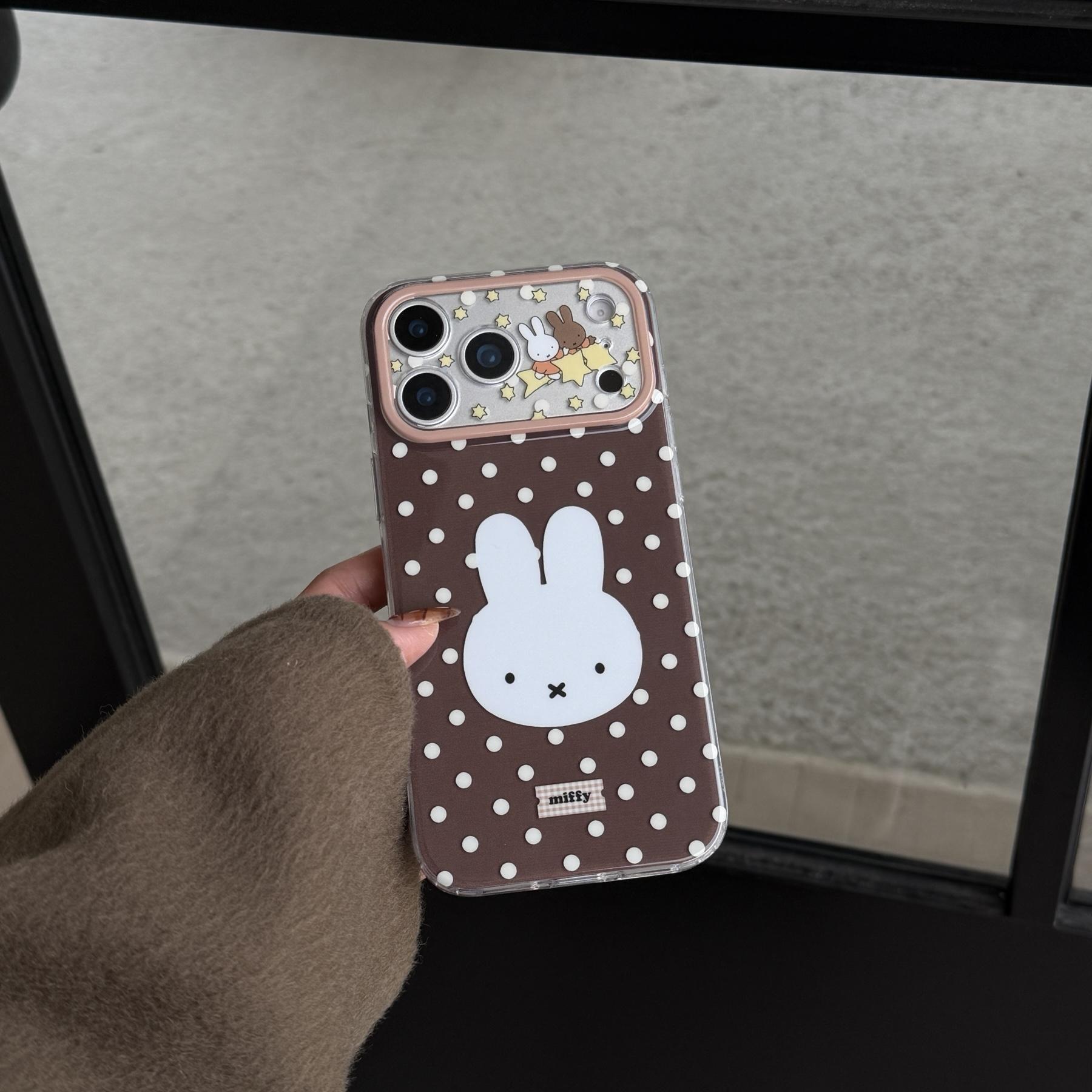 Bottom Polka Dot Miffy Case for Apple iPhone 17 Pro Max, 16 Pro Max, 15 Pro Max, 14 Pro, Creative Fashion Protective Phone Case Cover