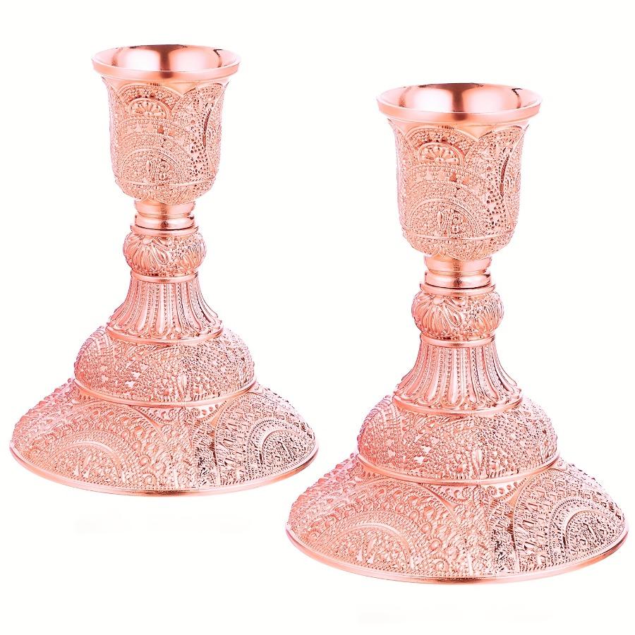Set of 2 Rose Gold Metal Candle Holders, Peacock Feather Pattern Candle Stand, Taper Candle Holder, Halloween Christmas Holiday Decoration Candle Holder Gifts, Wedding Centerpieces, Event Decoration.