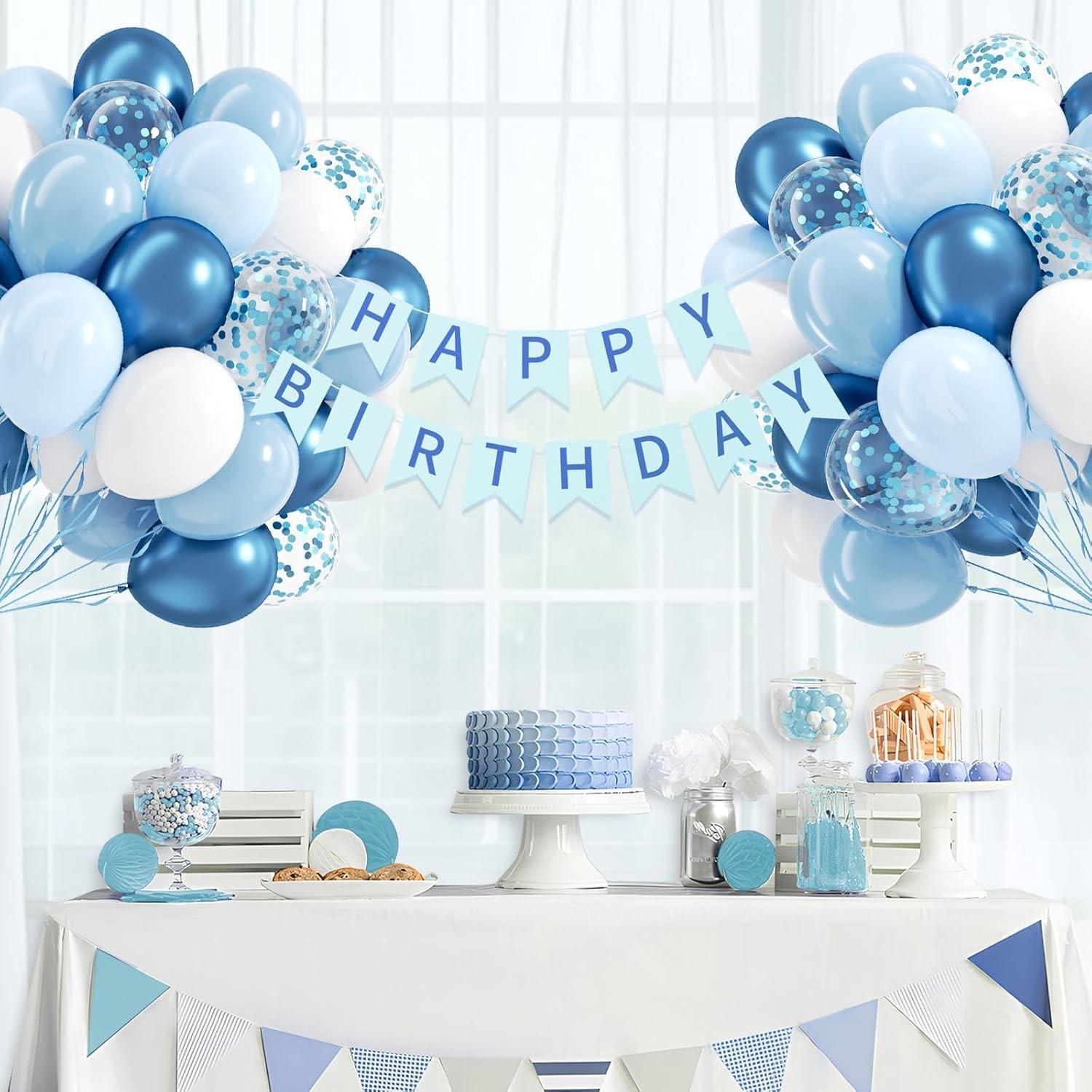 50 blue and white balloons 10/12 inches, including blue sequins and white balloons, suitable for bridal showers, weddings, birthdays, and party decorations