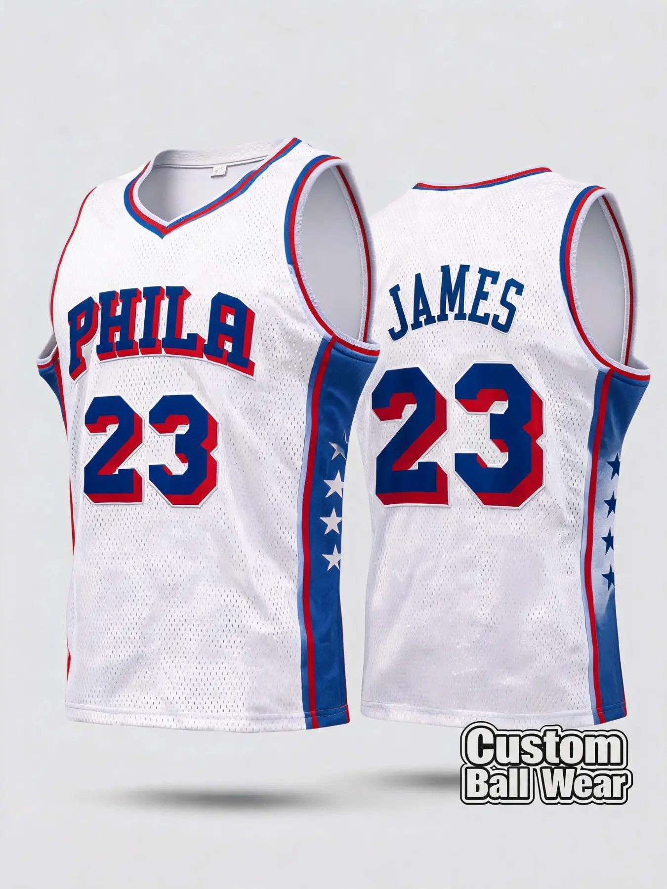Lebron James Philadelphia Basketball Jersey, Number 23 Embroidered, Sporty Loose-Fit, All-Seasons Wear, Plain Surface Design, Embroidery Basketball Jersey