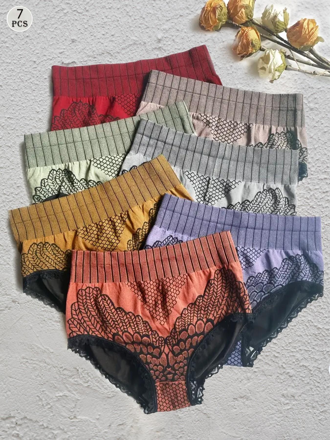 7Pcs Seamless Lace Briefs Women's Panties Set Multicolor Flat Belly Sheathing Panty Soft Skin Friendly Comfortable Briefs Female Underwear