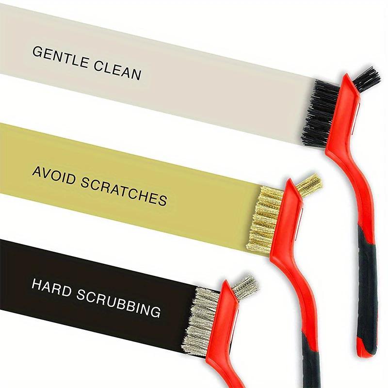 3-Piece Bent Handle Steel Wire Brush Set, Deep Clean Rust & Paint, New Stove Household Cleaning Brush, Stainless Steel Copper Bristle Brushes, Cleaning Supplies