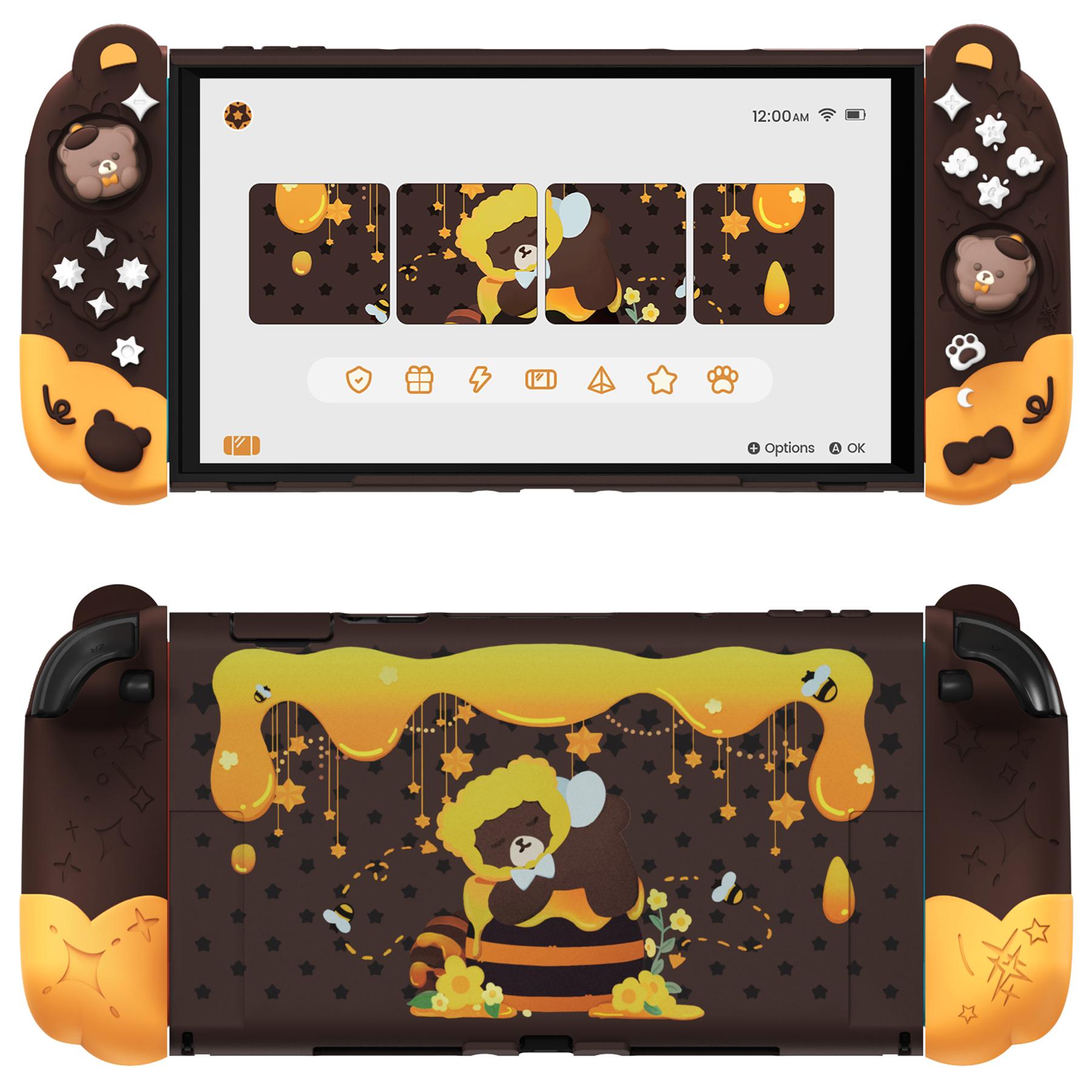 PlayVital [for Nintendo Switch 2 (2025 Version)] Protective Silicone Grip Case  - Joycon Covers + Dockable Protection + Extra Adjustable Stand & Thumb Grips- Cherry Blossoms Kitten & Good Night Bear & Magic Wings, Not compatible with the original Switch 1
