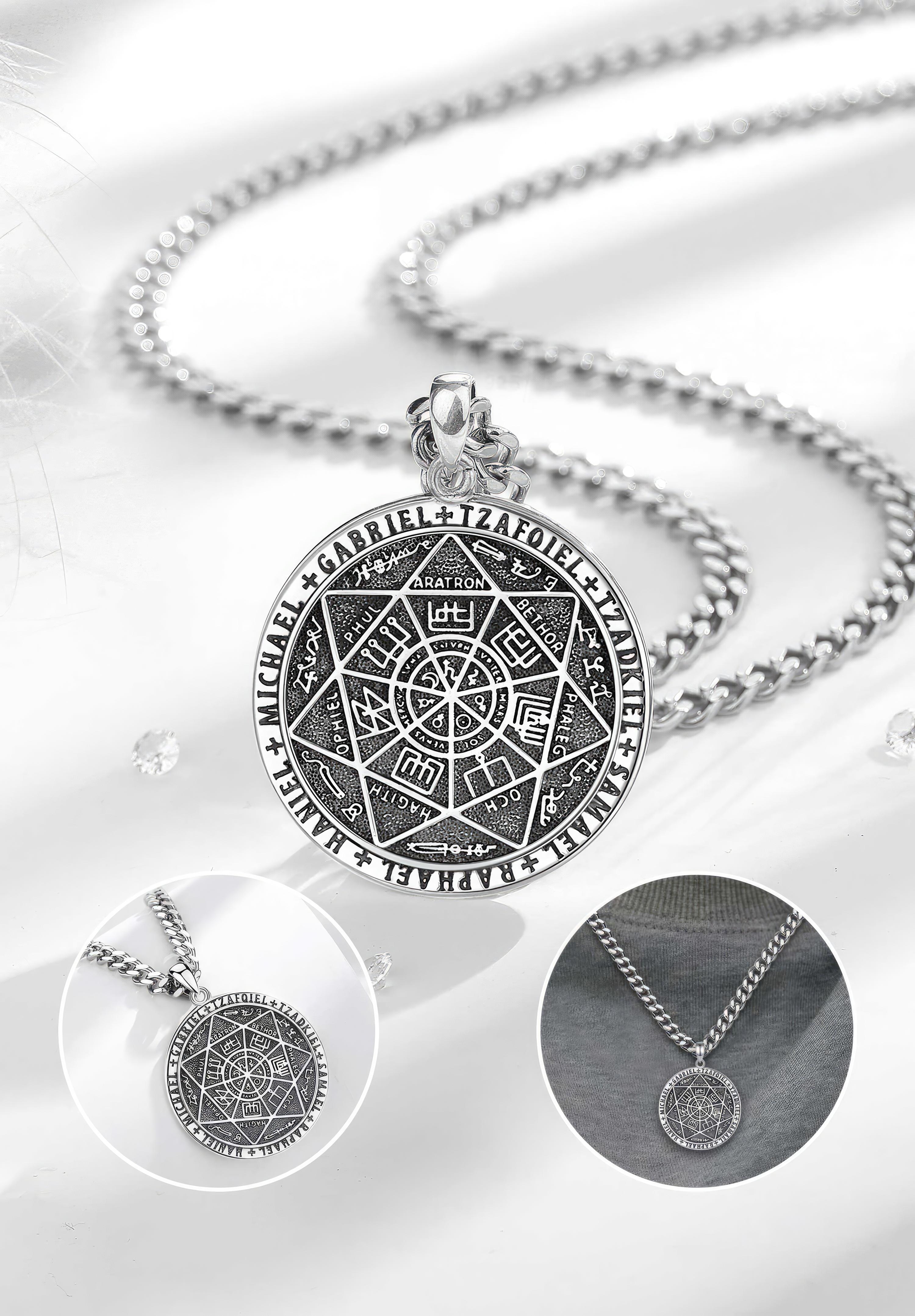 Antique Seal of Seven Archangels Necklace, Protective Solomon Pendant, Archangel Michael Talisman Amulet, Spiritual Jewelry Gift For Men