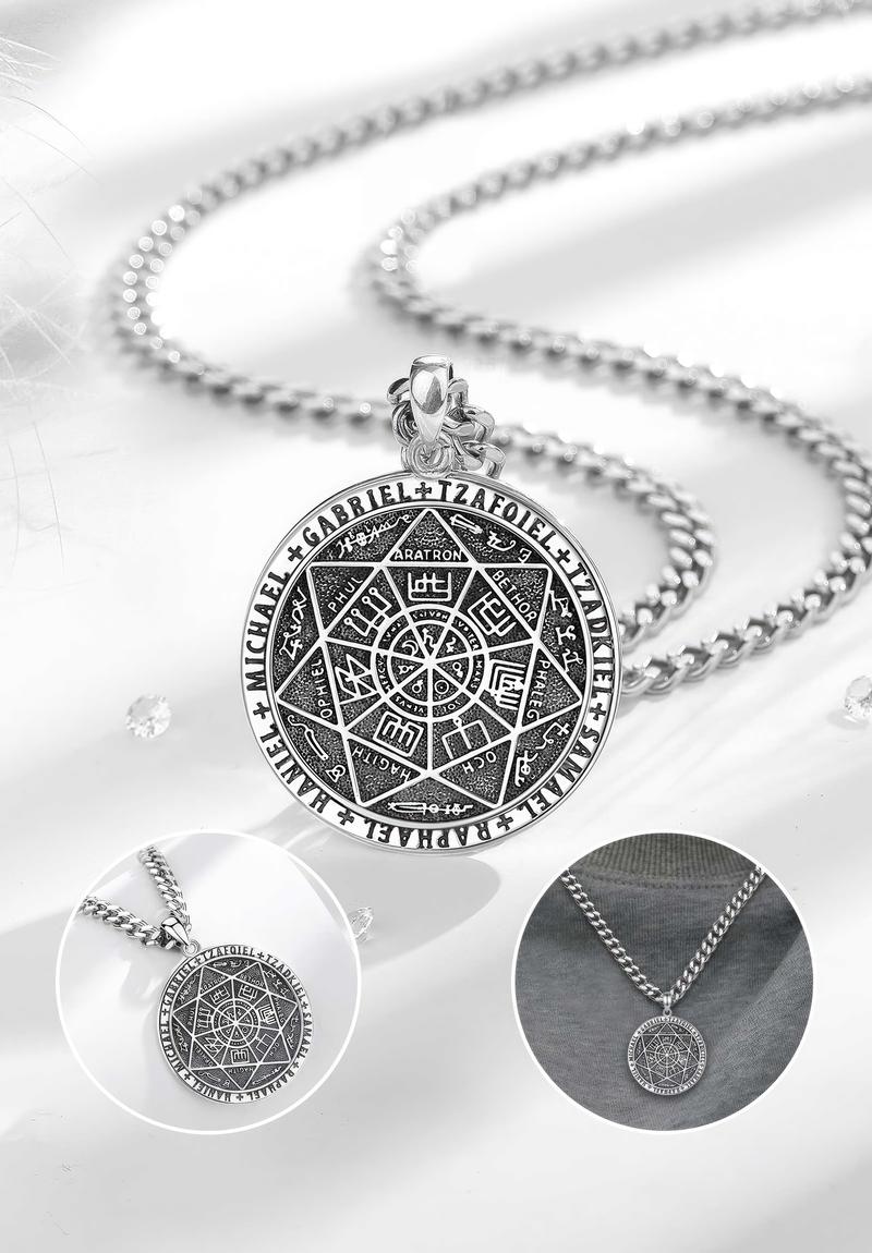 Antique Seal of Seven Archangels Necklace, Protective Solomon Pendant, Archangel Michael Talisman Amulet, Spiritual Jewelry Gift For Men