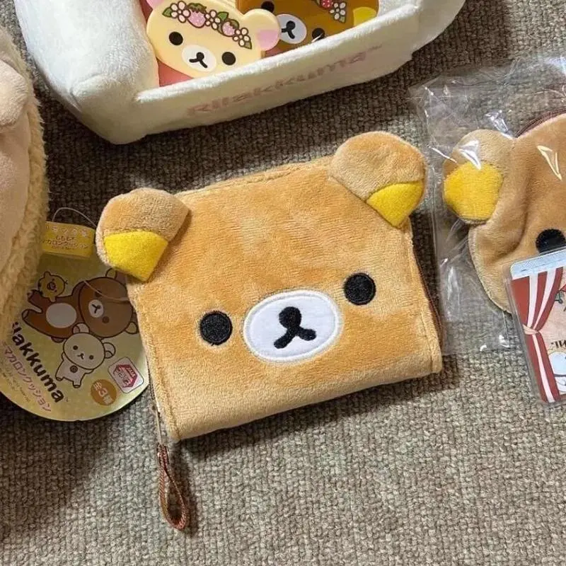 Japanese Cartoon Cute Teddy Bear Classic Zero Wallet Short Card Bag Portable Wallet Anime Plush Storage Bag New Year'S Gift