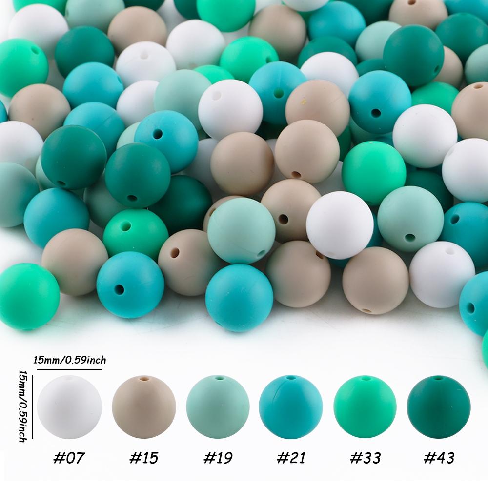 48pcs silicone solid color round beads Bead Assortment in 6 color combinations suitable for DIY bead pens, pendants, keychains, bracelets, necklaces, etc