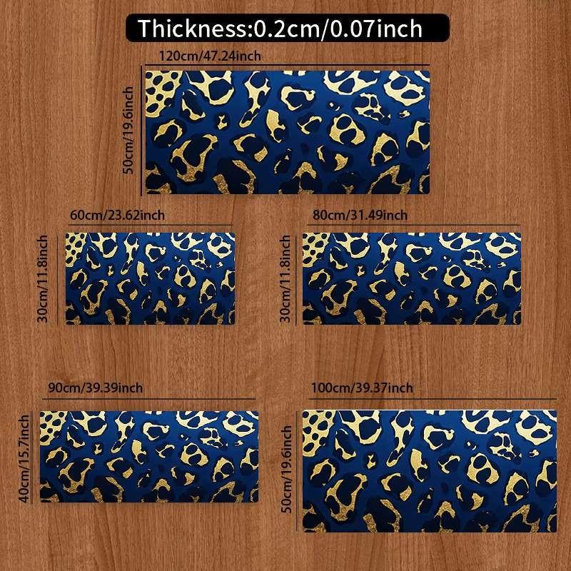 Blue Gold Leopard Print Mouse Pad, Durable Large Non-Slip Rubber Desk Mat, Gaming Office Accessory, Multi-Functional Keyboard Pad, Perfect Gift