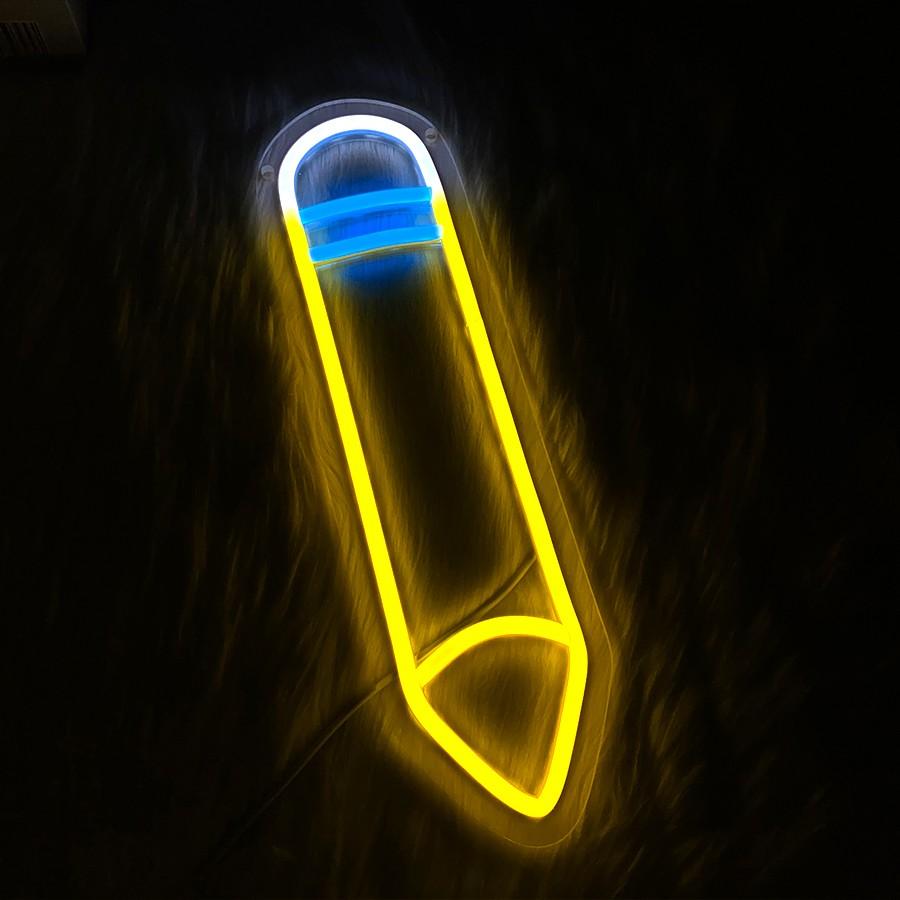 Pencil LED Neon Signs - Desk/Table Classroom Lamp with Stand for Bedroom, Study Room, Game Room - USB Powered Pencil Neon Lights - Back to School Classroom Lights for Teachers
