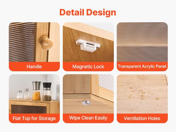 VEVOR Corner Bread Box for Kitchen Counter, Double Layer Large Capacity Bamboo Bread Storage Container, Farmhouse Wooden Breadbox for Homemade Bread, Storage Holder Bin with Acrylic Wavy Door, Natural