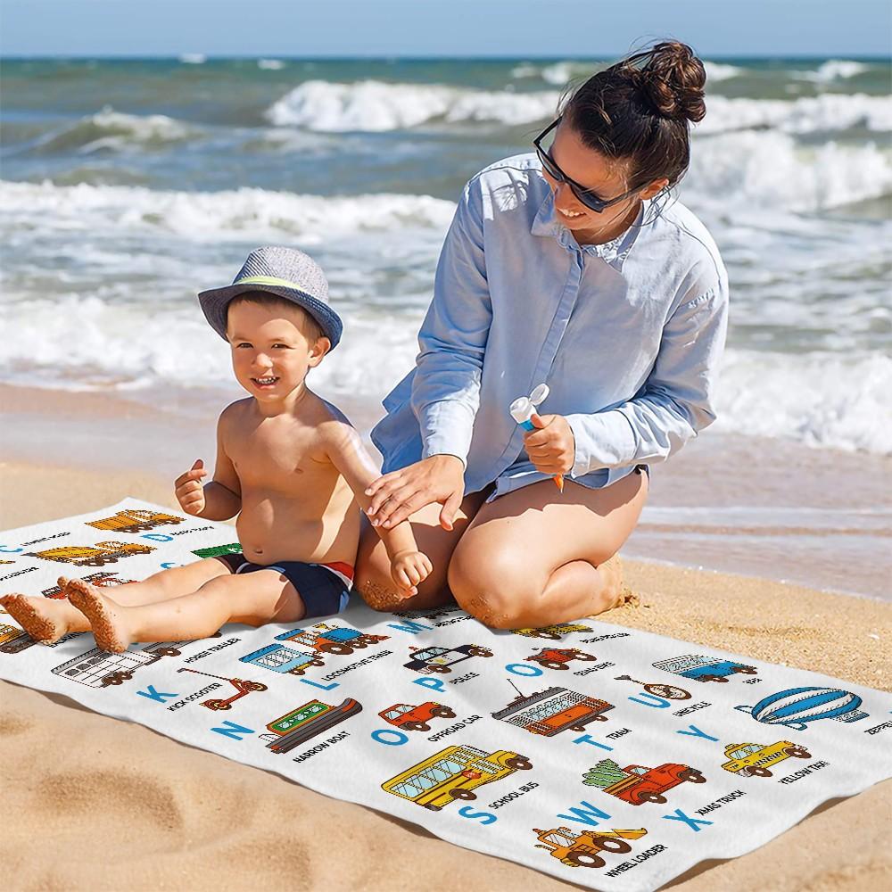 Vehicle Themed Digital Print Beach Towel, Quick Dry Pool Towel, Multipurpose Camping Towel & Bath Towel Blanket, Ideal for Beach Pool Camping Vacation, Perfect Gift for Kids & All Occasions