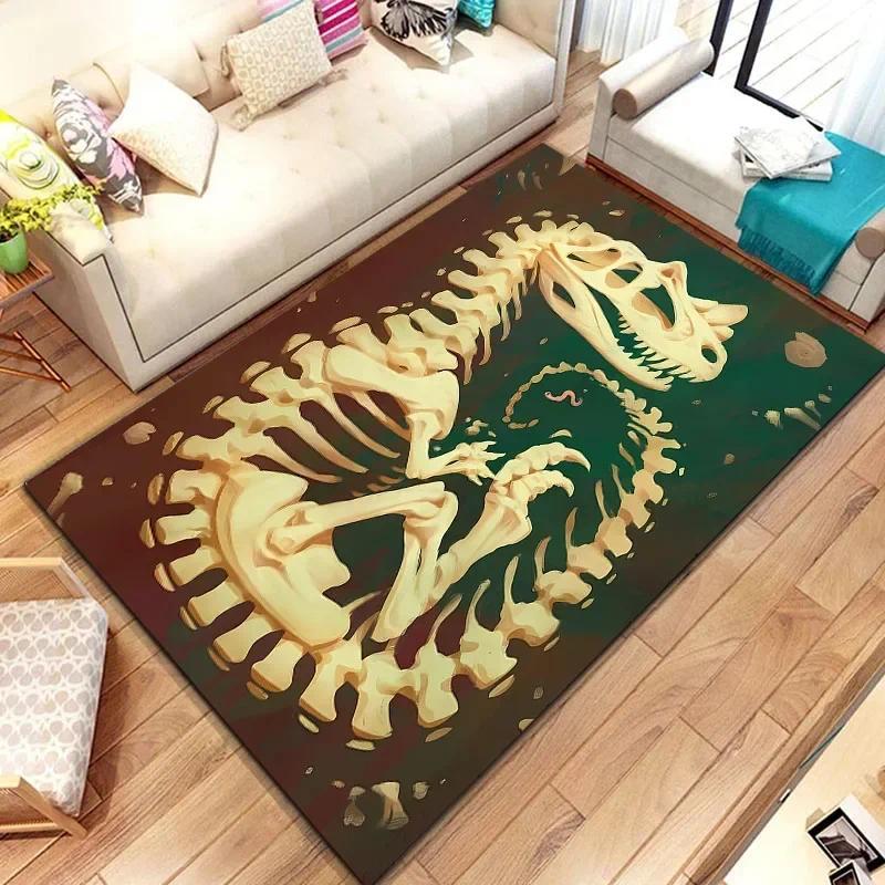 Dinosaur Skeleton Fossil Flannel Area Rug - Realistic T-Rex Bones Print Soft Mat for Kids Room & Playroom, Non-Slip Jurassic Home Decor #DinosaurFossilRug #SkeletonMat #JurassicKidsDecor #TrexCarpet #NonSlipFlannelRug