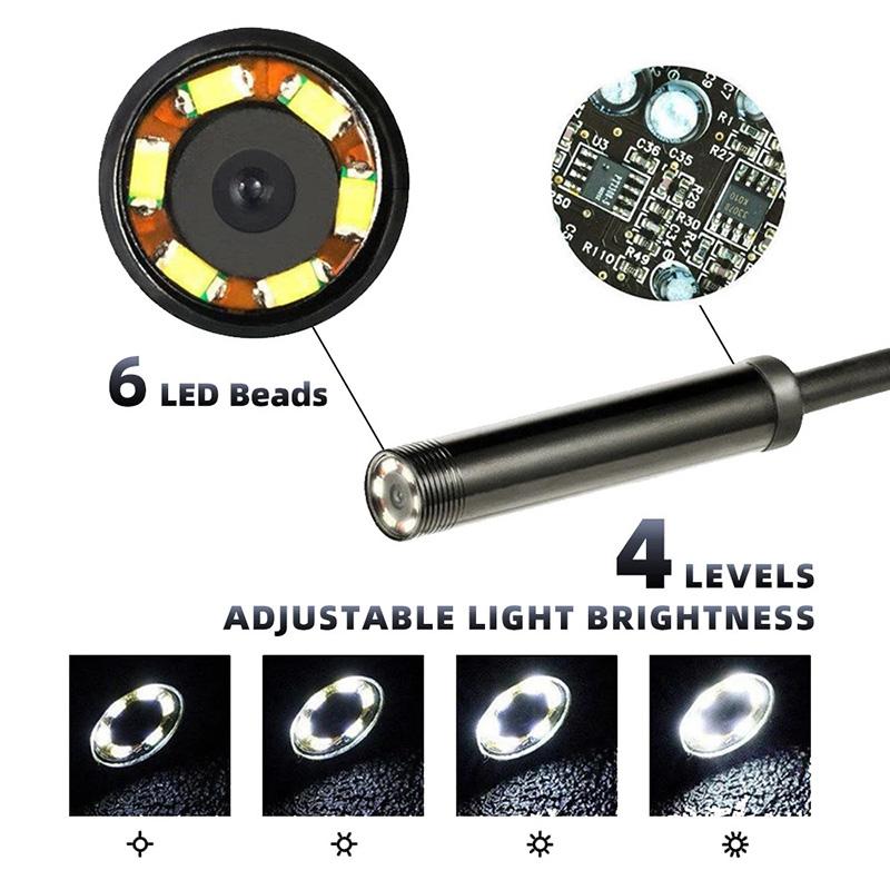 Industrial Endoscope Camera 2M/5M IP67 Waterproof Borescope with 6 Adjustable LEDs, USB Automotive Inspection Camera for Android/iOS/PC Car Diagnostic