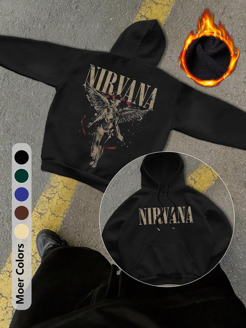 Gothic "NIRVANA" rock style printed men's regular fashion hoodie printed long-sleeved hooded sweatshirt jacket