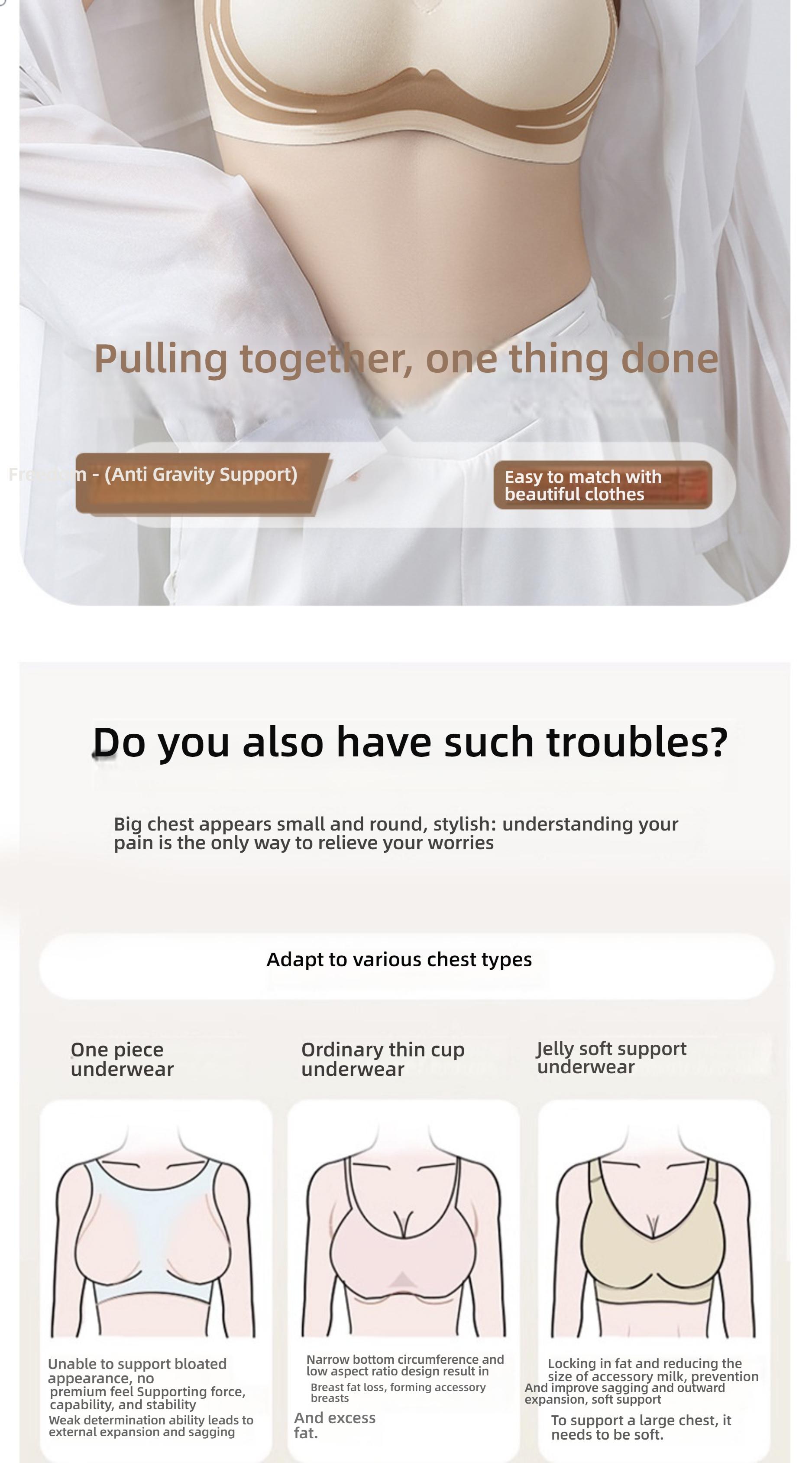 Fixed Cup Lift Push-Up Bra, Anti-Sag No Underwire Gathered Breast Support, Seamless Adjustable Backless Tube Top Lingerie