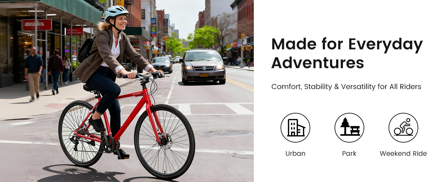 EOYOBIKE Hybrid Bike for Men, 700C Aluminum 29LBS Ultra-Light 8-Speed Commuter Bike, 350lb Capacity, 29" Adult Urban Bicycle, Dual Disc Brakes, for Tall Men&Women, 85% Pre-Assembled