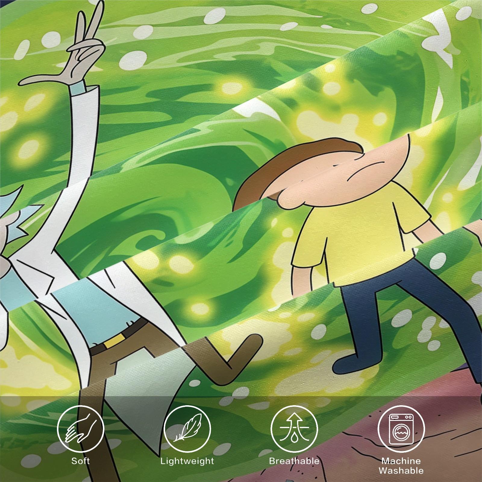 Rick and Morty Pattern Printed Soft Durable Bedding Set, Bed Sheets Set, Includes 1 Fitted Sheet and 1 or 2 Pillowcases, Excluding The Core And Pillow Core, Modern Style Bedroom Decor, Bed Sheet Sets