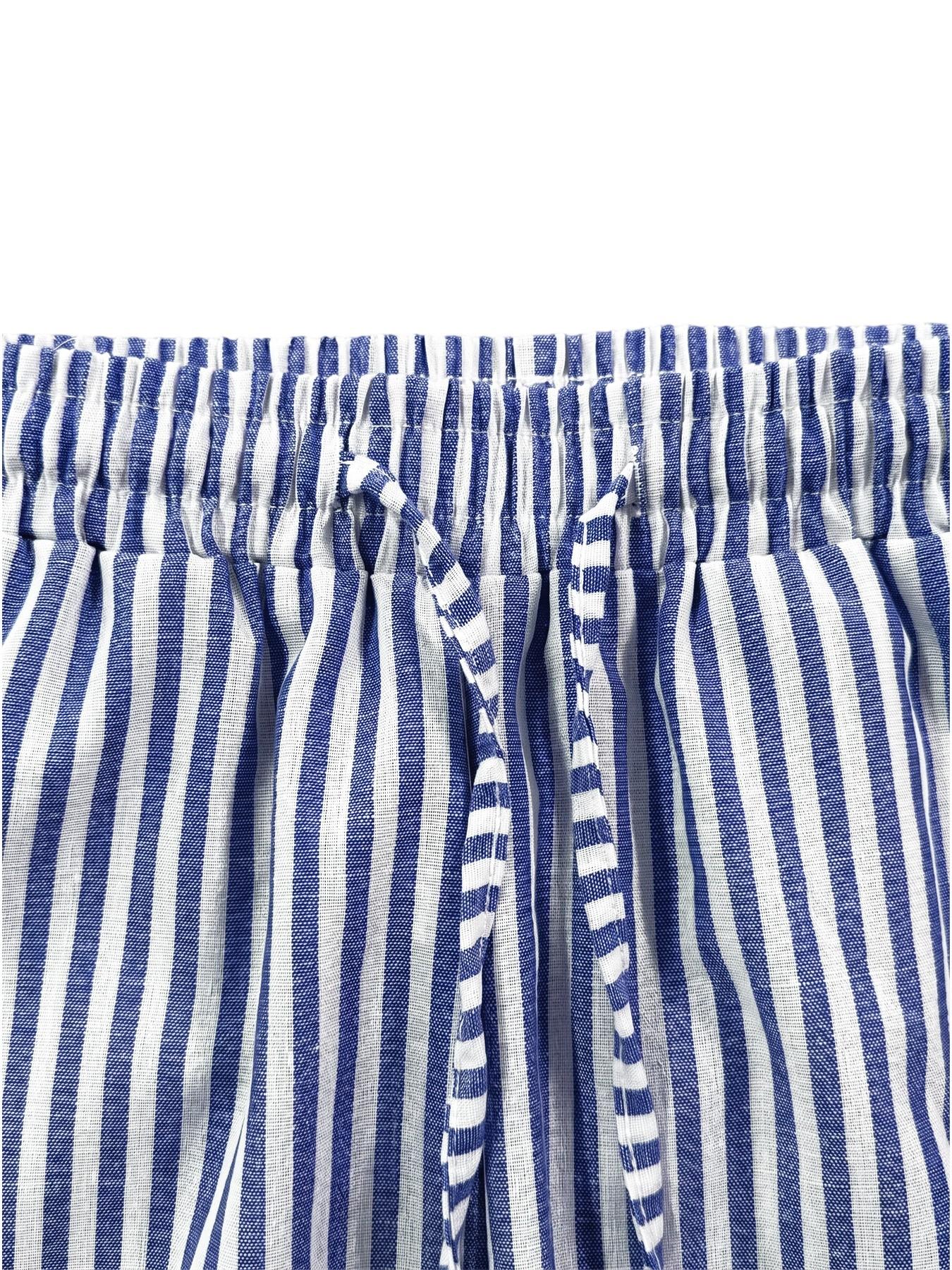 Women 2026 New Arrival Vertical Striped Linen Blend Cropped Pants, High Waist Drawstring Cuffed Casual Capri Trousers with Pocket, Summer Loose Fit Beach Everyday Jogger Pants, All Season, Casual Style Bottoms