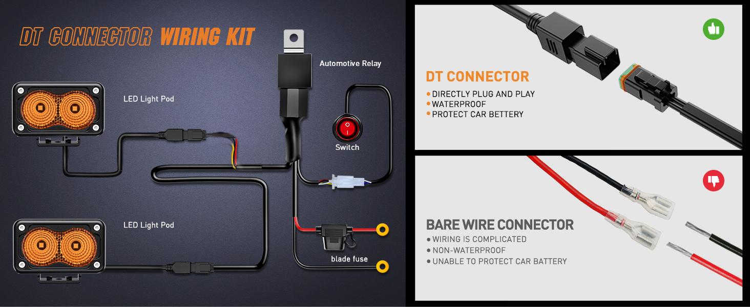 Nilight Motorcycle Amber Led Pods 2PCS 3Inch Flood Light Led Offroad Fog Light 1070LM Driving Light Auxiliary Light w/18AWG DT Wiring Harness Kit for ATV Truck Boat Tractor Forklift light pod offroad  lights fog boat  dealsforyoudays