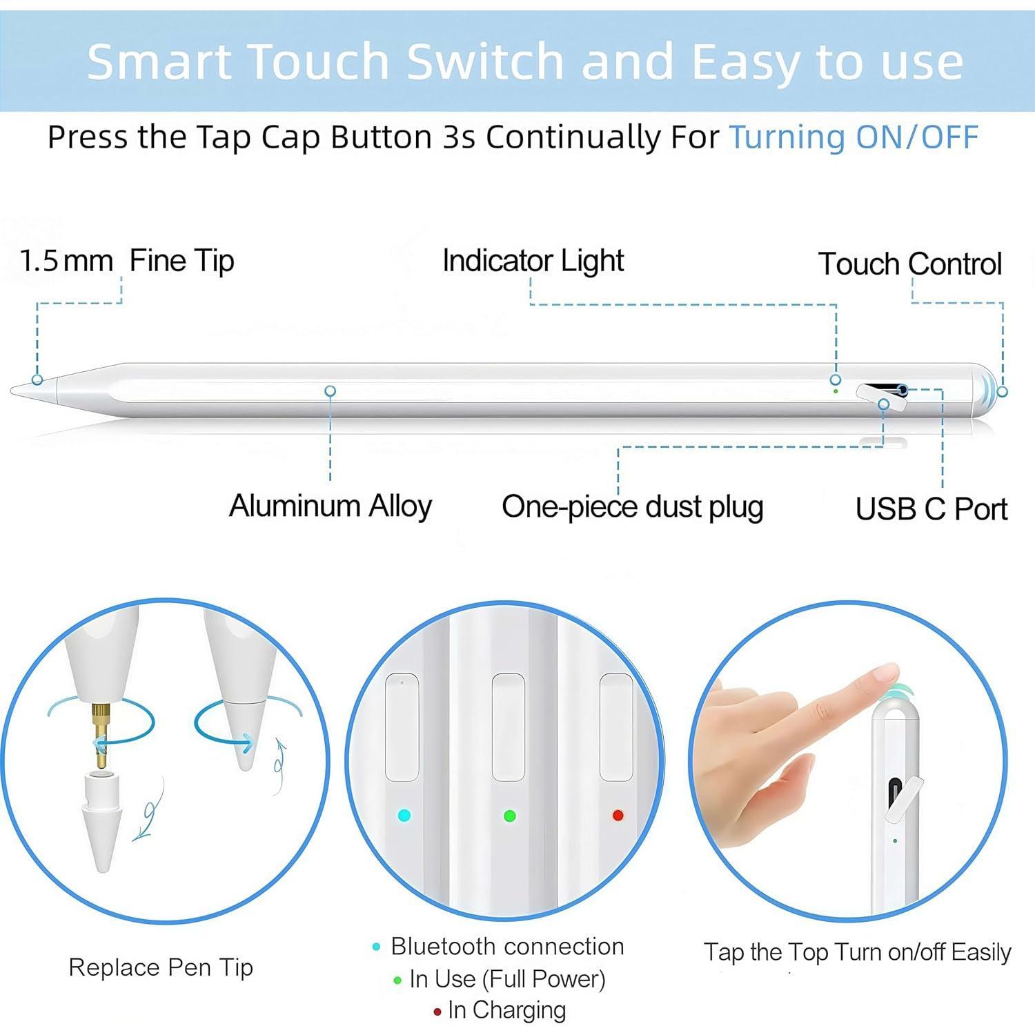 Stylus Pen for iPad 2018-2026, 25 Mins iPad Pencil with Palm Rejection & Tilt Sensitivity, Pen Alternative Compatible with iPad 11/10/9/8/7/6 Gen Pro M4 12.9"/11" Air M3/M2 Mini 6/5 Stylus Pen for iPad 2018-2026, 25 Mins iPad Pencil with Palm Rejection & Tilt Sensitivity, Pen Alternative Compatible with iPad 11/10/9/8/7/6 Gen Pro M4 12.9"/11" Air M3/M2 Mini 6/5