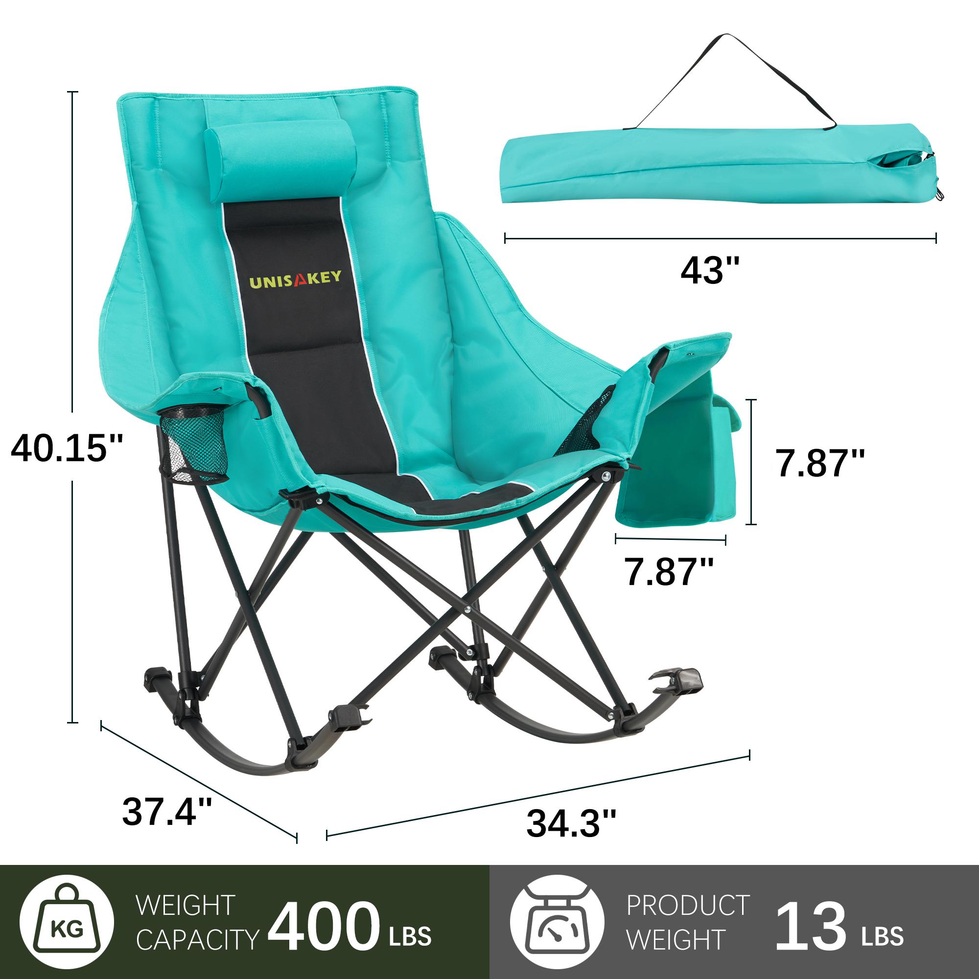 Oversized Rocking Camping Chair with Headrest & Cup Holder - 400lbs Capacity, 600D Oxford Fabric, Easy Fold Portable Outdoor Rocker Chair for Camping, Backyard, Beach, Green